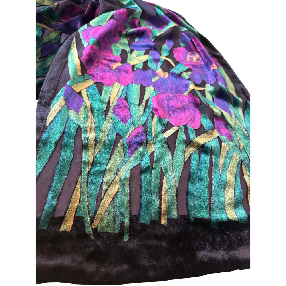 The MET Metropolitan Museum of Art Iris Burnout Velvet Scarf Silk Lined Italy - Picture 4 of 6